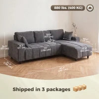 L-Shaped 4-Seater Sectional Sofa with Reversible Chaise, Spring Cushions & 2 Pillows