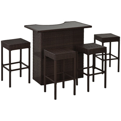 Outsunny Patio Bar Set 5PC Rattan Bistro Set Garden Wicker Barstool and Table Outdoor Dinning Set Dark Brown 