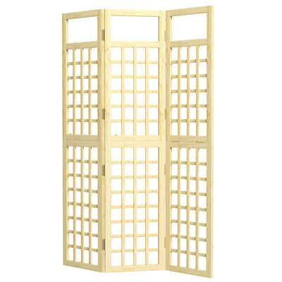 Outsunny 3 Panel Outdoor Wood Privacy Screen, Folding Room Divider/Trellis for Home, Patio, 47.2" x 66.9", Natural Wood 
