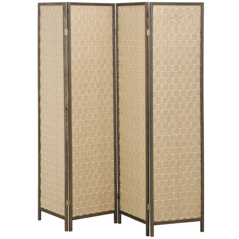 6 FT Room Divider, 4 Panel Folding Privacy Screen, Lightweight Handwoven Freestanding Partition for Home Office, Brown