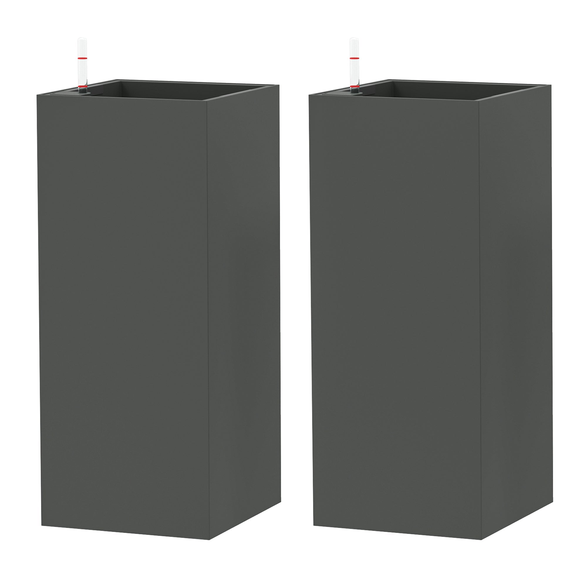 Outsunny 2 Pack Planter Box, 11 Inch Plastic Flower Pots with Water Level Indicator, Drainage Hole and Drain Plug, Dark Grey 