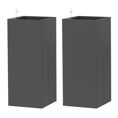 Outsunny 2 Pack Planter Box, 11 Inch Plastic Flower Pots with Water Level Indicator, Drainage Hole and Drain Plug, Dark Grey 