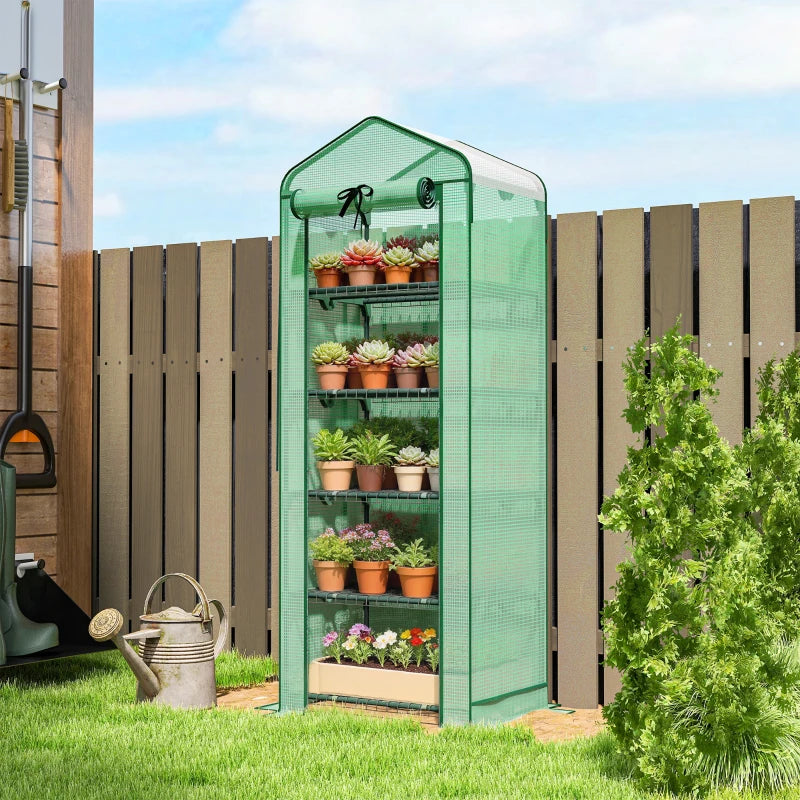 Mini Greenhouse with Screen Roof, Portable Small Greenhouse with Roll-Up Zipper Door, 27.6" x 19.7" x 75.6", Green