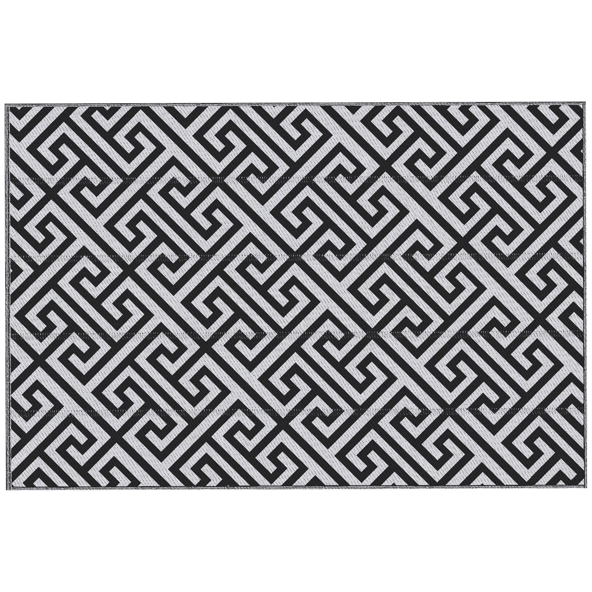 Outsunny 6' x 9' Reversible RV Outdoor Rug Black White Plastic Straw Mat for Beach Deck Backyard Camping 