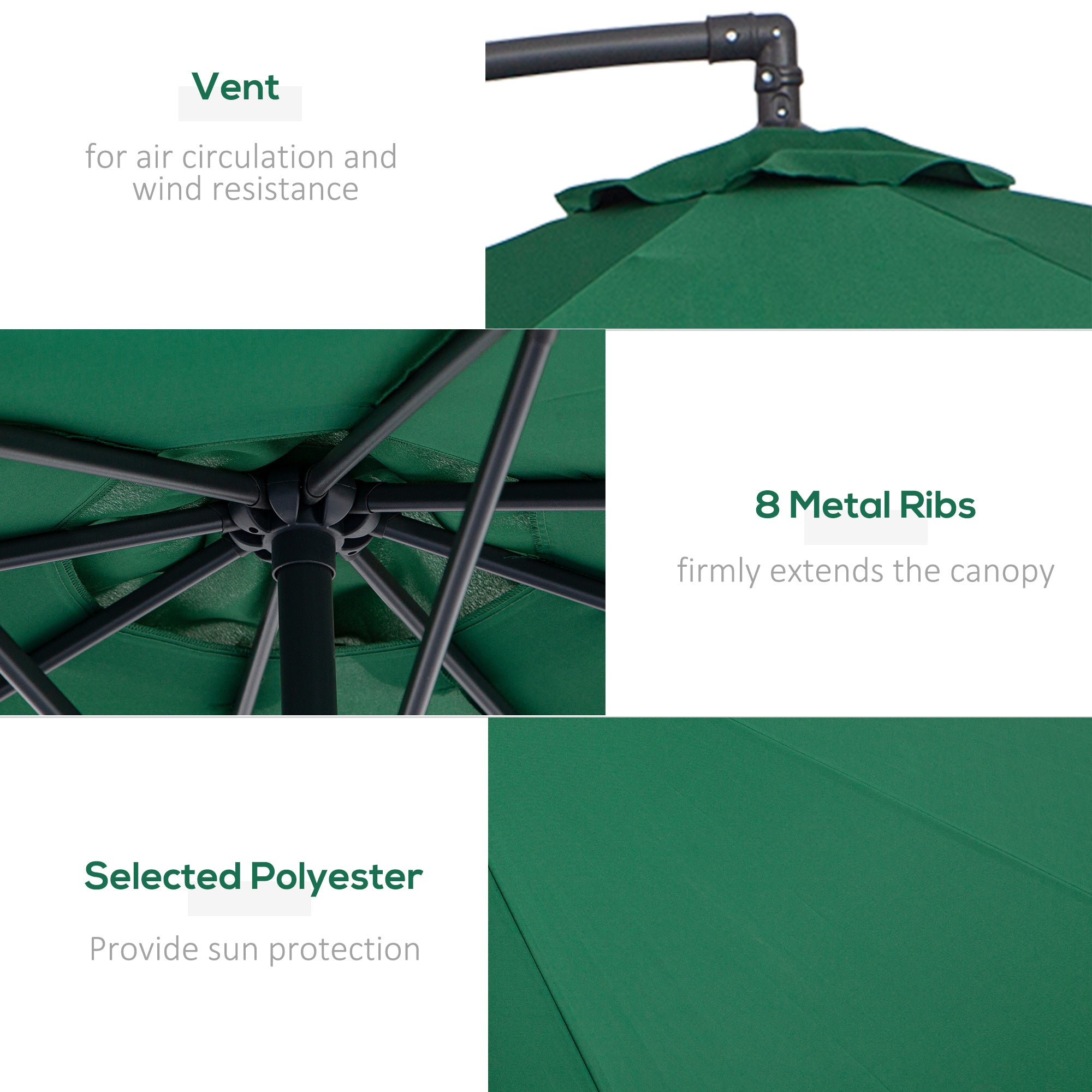Outsunny Φ10' Offset Hanging Umbrella Patio Sun Shade Canopy Outdoor Market Parasol Crank Lift Dark Green 