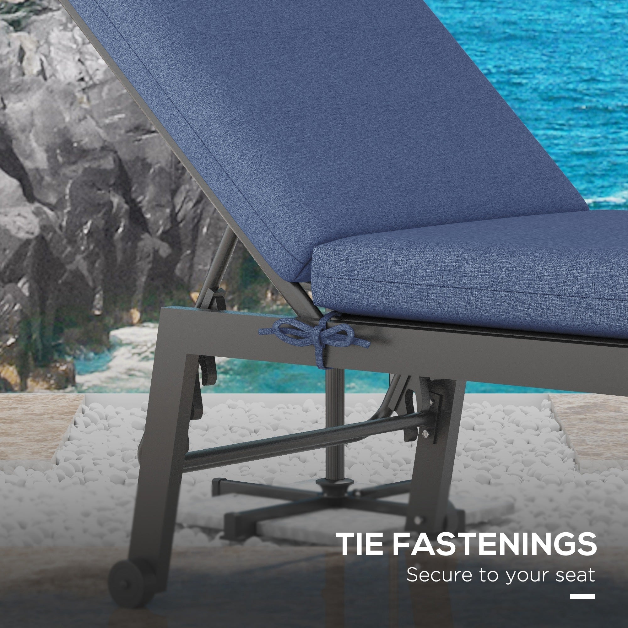 Outsunny Patio Chair Cushion Set 2-Piece with Back and Seat Thick Filling Outdoor Ties Blue 