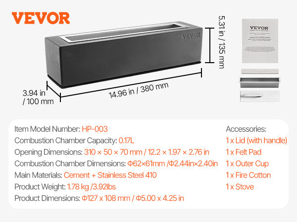 VEVOR Tabletop Fire Pit Bowl 15 inch Concrete Fireplace Indoor Outdoor Patio 