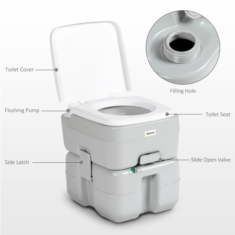 Porta Potty, 5.3 Gallon Portable Toilet with Level Indicator and Anti-Leak Pump for Camping, Boating, Hiking, Travel, RV
