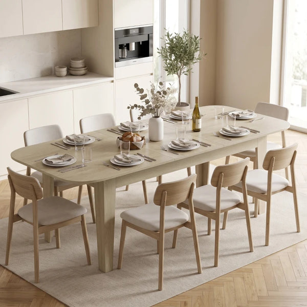 Extendable Oval Dining Table for 4–6 People – Farmhouse Expandable Kitchen Table - Black Wood Grain/ Oak