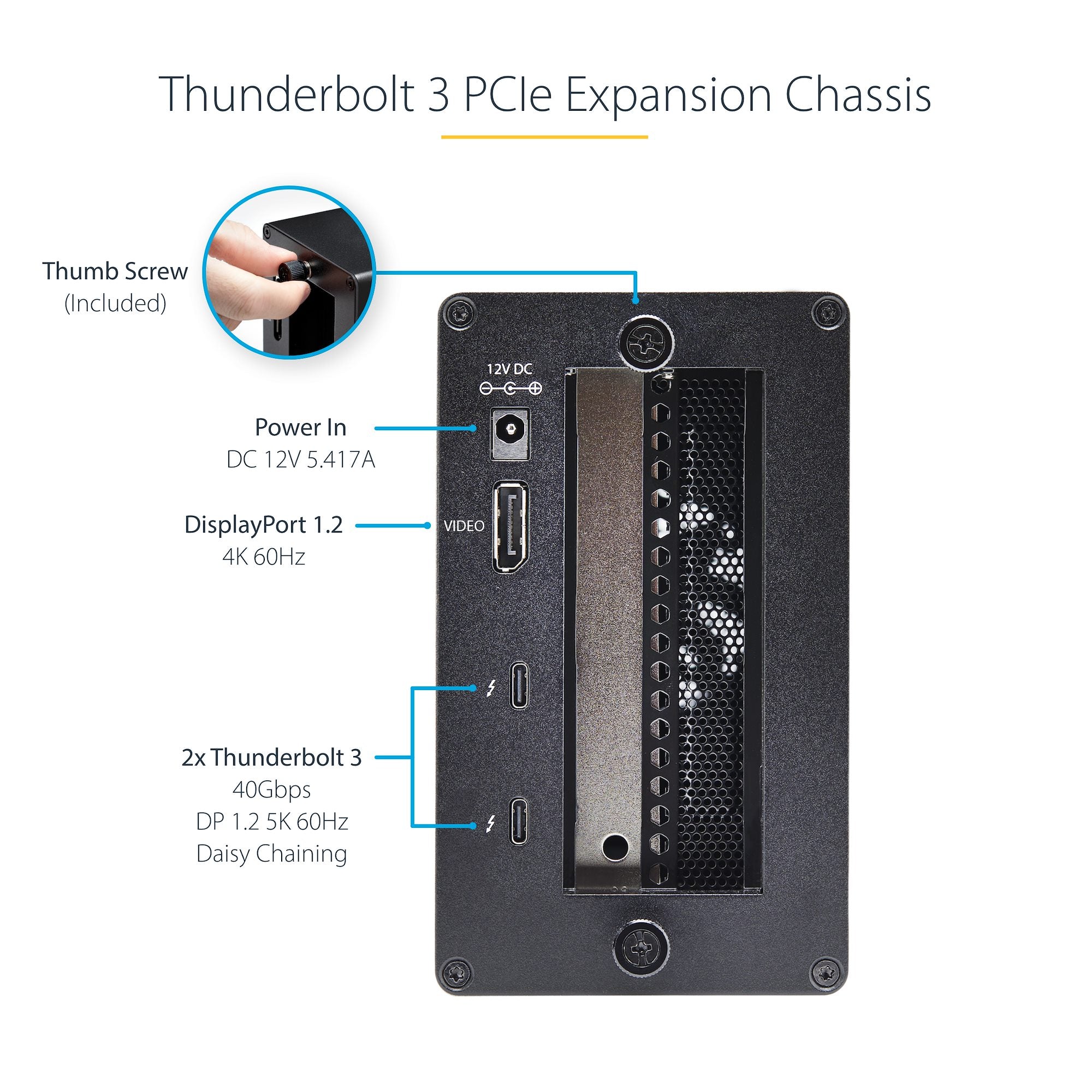Thunderbolt 3 PCIe Expansion Chassis, External Enclosure with One PCI Express Slot, PCIe Box for Laptops/Desktops/All-In-Ones, 5K/4K Output Via TB3/DP Ports, TAA Compliant 