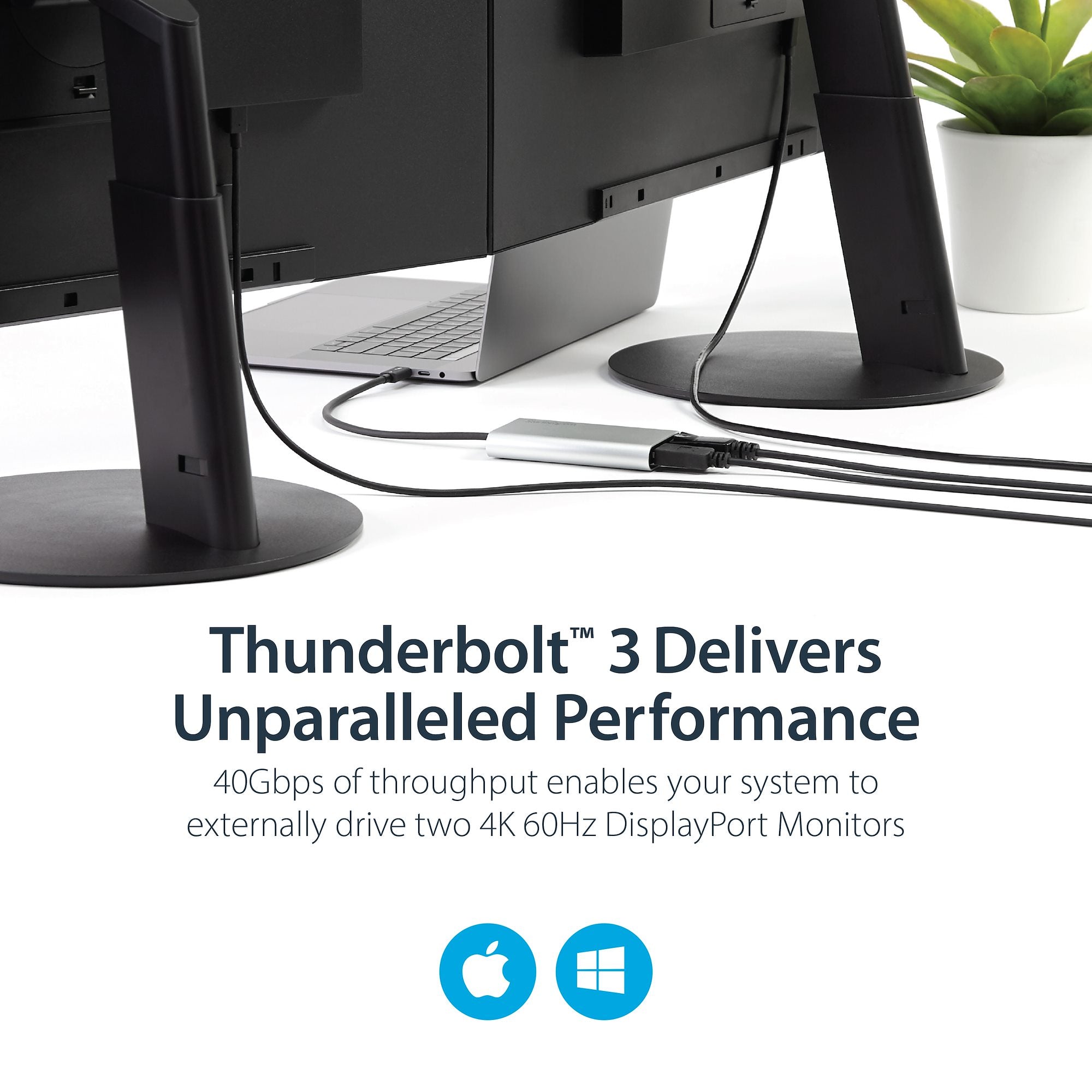 Thunderbolt to Dual DisplayPort Adapter, Dual 4K 60Hz Thunderbolt to DP Converter, 2x DisplayPort Monitor Video Display Adapter, Thunderbolt Certified - Mac & Windows 