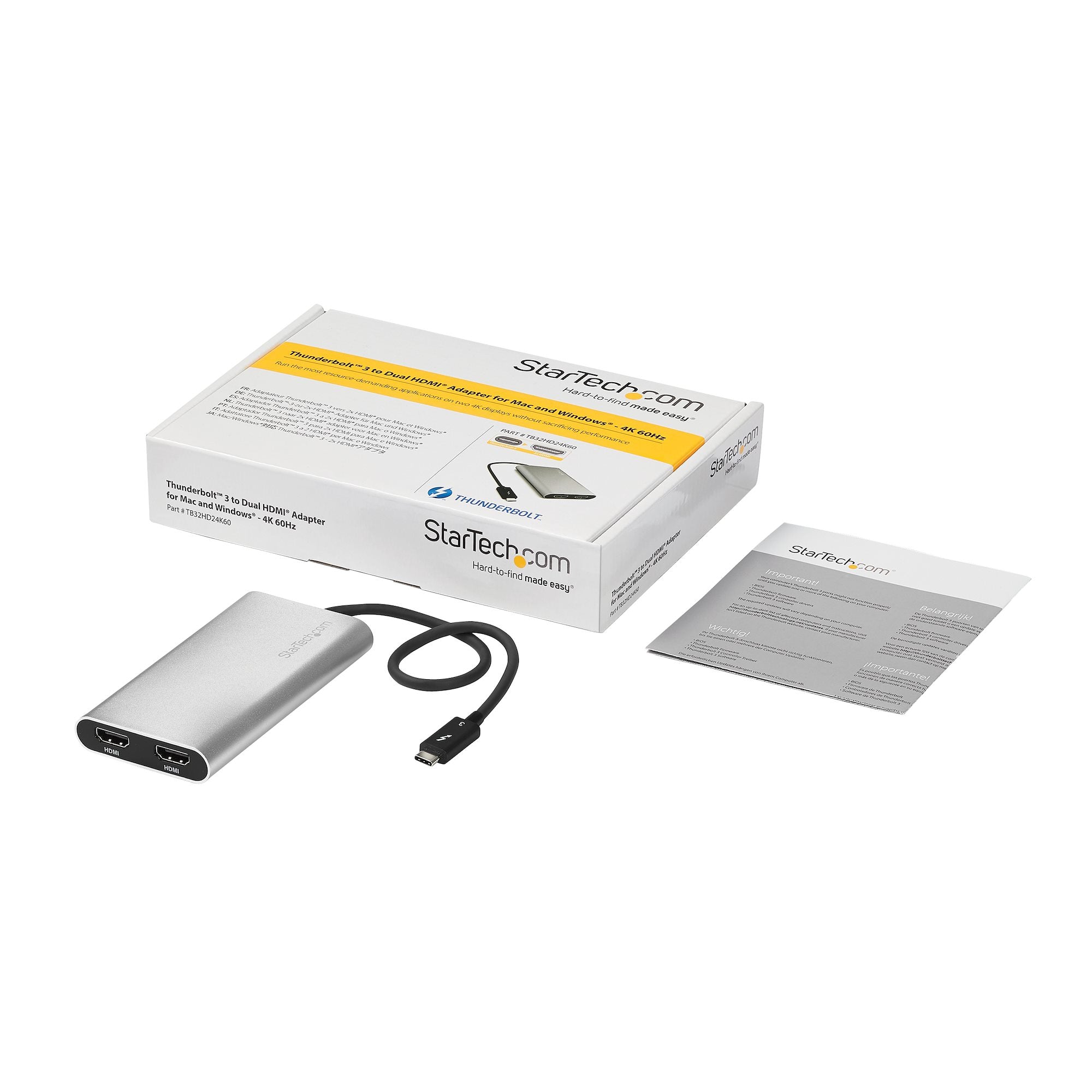 Thunderbolt to Dual HDMI 2.0 Adapter, Dual 4K 60Hz Thunderbolt to HDMI Converter, 2x HDMI Monitor Video Display Adapter, Thunderbolt Certified - Mac & Windows 