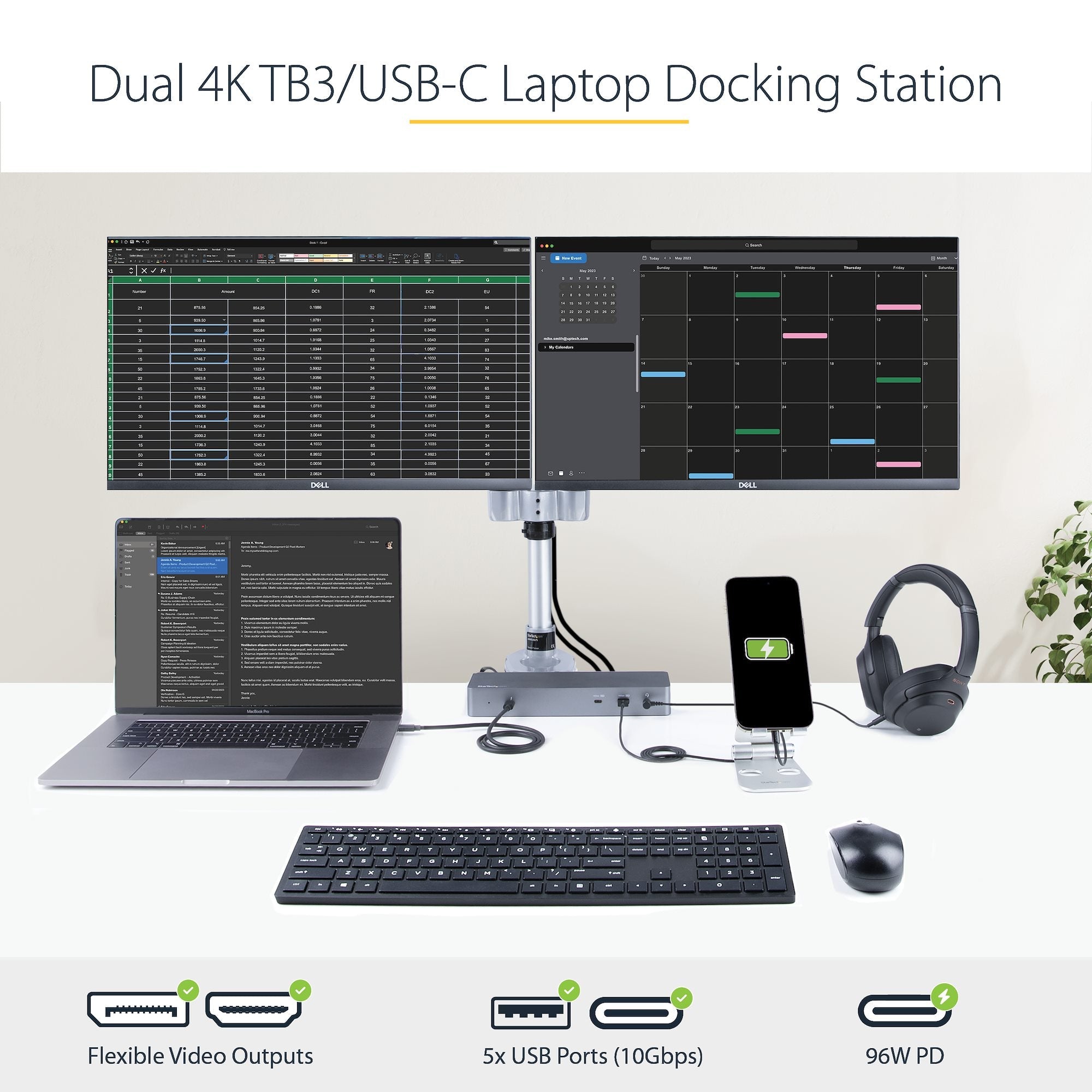 USB C Docking Station for MacBook Pro/Air-M1/M2/M3/M4, Thunderbolt Compatible, HDMI/DisplayPort, Dual 4K 60Hz/Single 8K, USB Type-C Laptop Dock, 96W Power Delivery, USB 10Gbps 