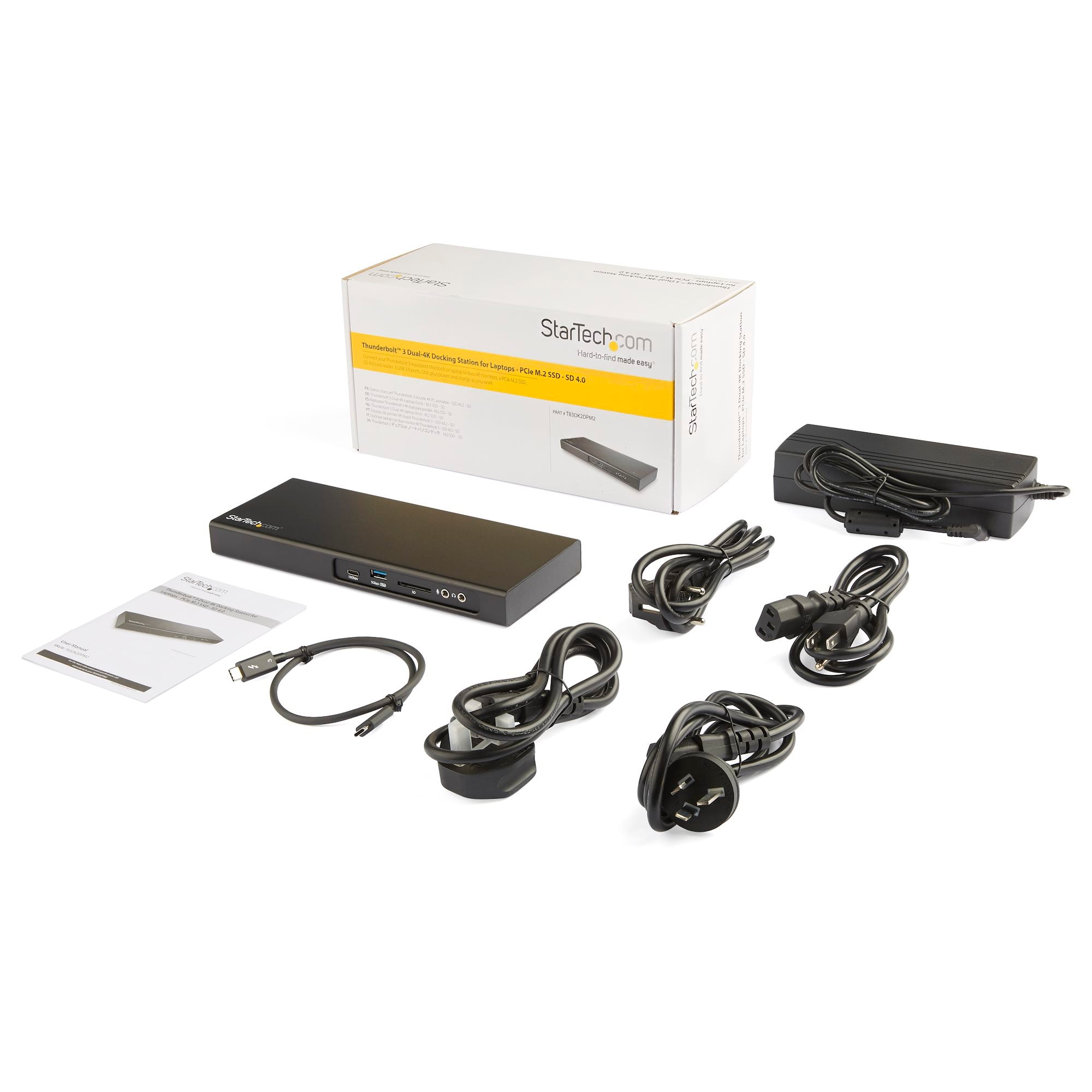 Thunderbolt 3 Dock - Dual Monitor 4K 60Hz TB3 Laptop Docking Station with DisplayPort - PCIe M.2 NVMe SSD Enclosure - 85W Power Delivery - SD 4.0, 10Gbps USB-C, 2 USB-A Hub - TAA 