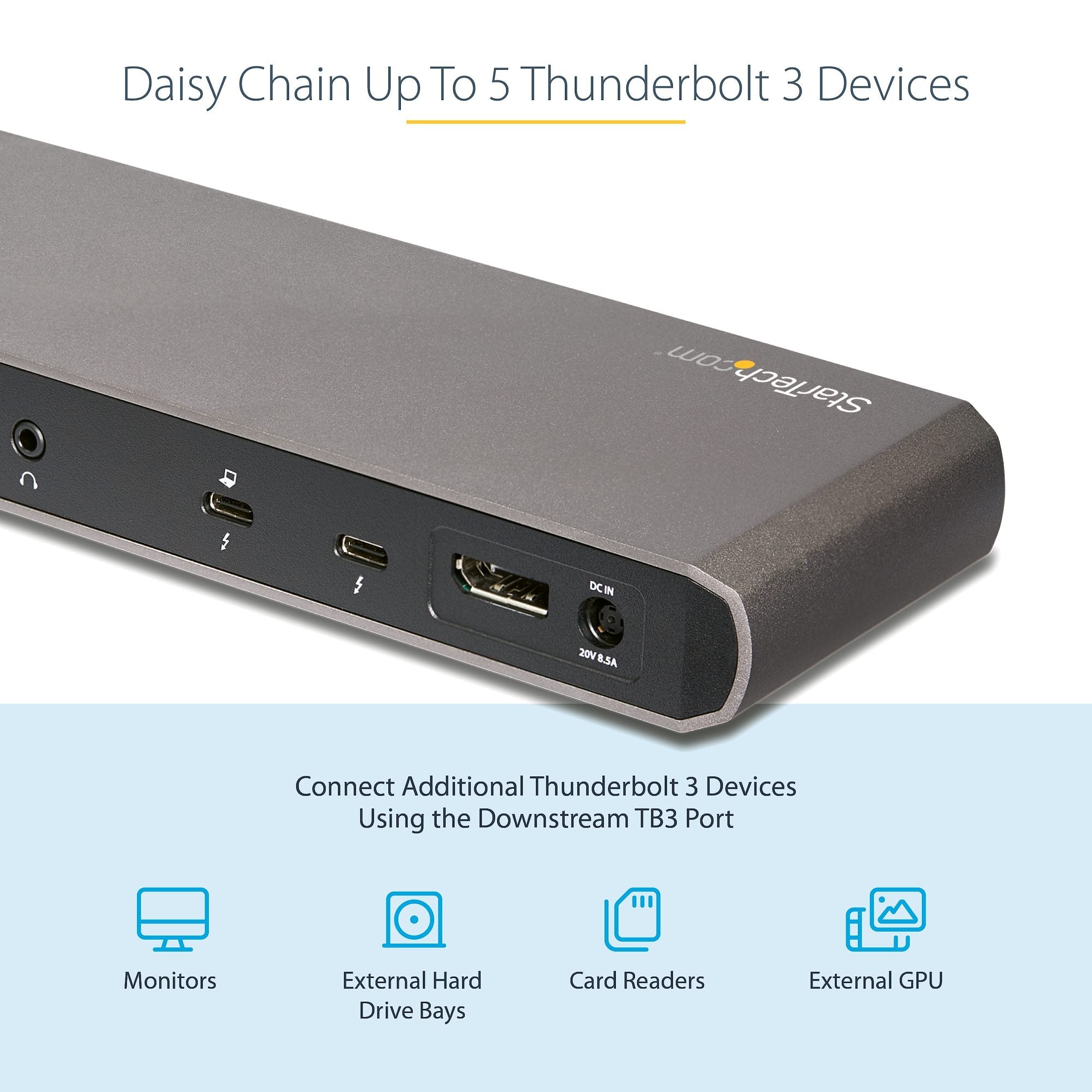 Thunderbolt 3 Dock, Dual Monitor 4K 60Hz TB3 Laptop Docking Station, DisplayPort, 85W PD, 3x USB, GbE 
