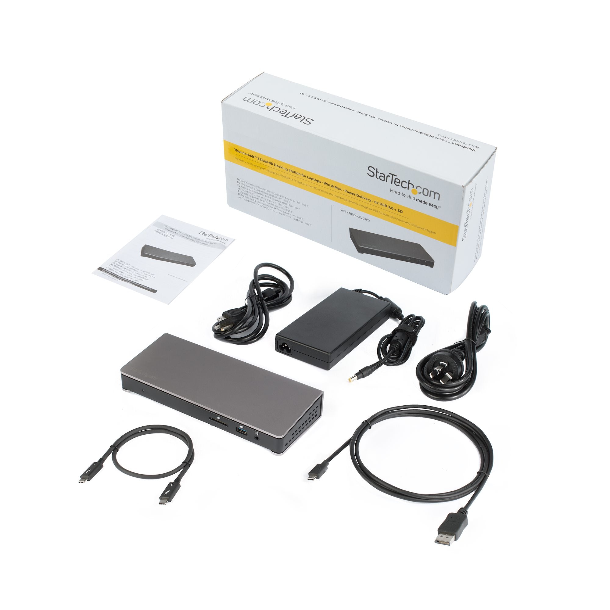 Thunderbolt 3 Dock - Dual Monitor 4K 60Hz TB3 Laptop Docking Station with DisplayPort - 85W Power Delivery Charging - 6-Port USB 3.0 Hub, SD 4.0, GbE, Audio - Windows & Mac 