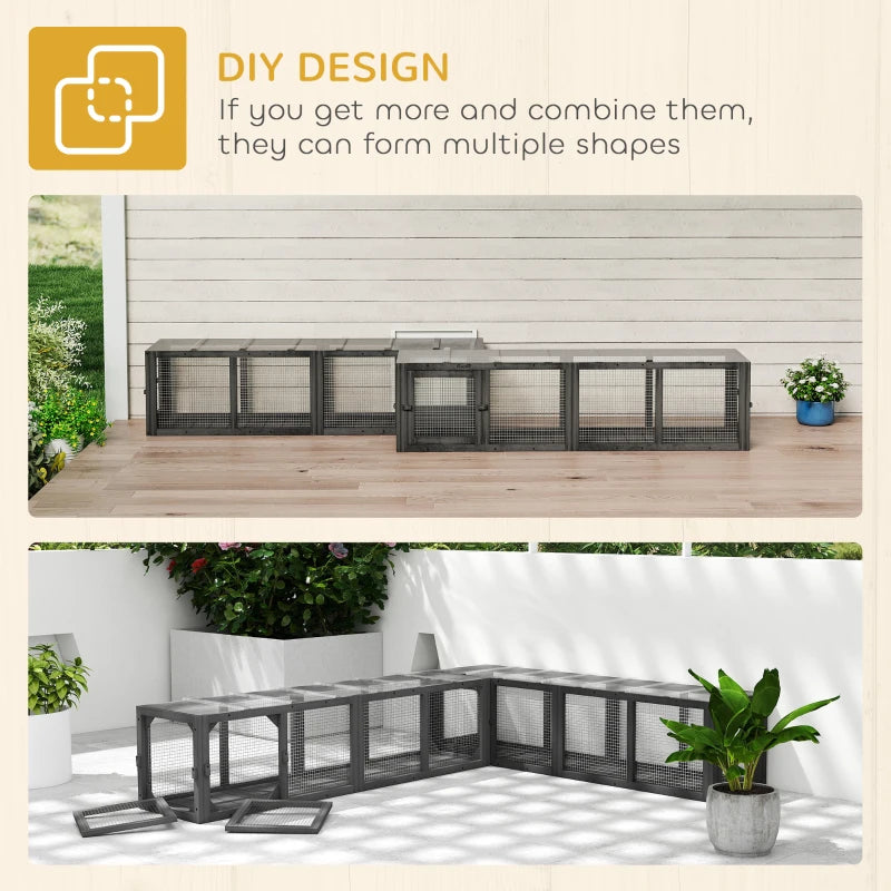 Outdoor Cat Tunnel, Wooden Play Cat Enclosure, Extendable Pet Run with 3 Doors, for Indoor and Outdoor Use, Grey