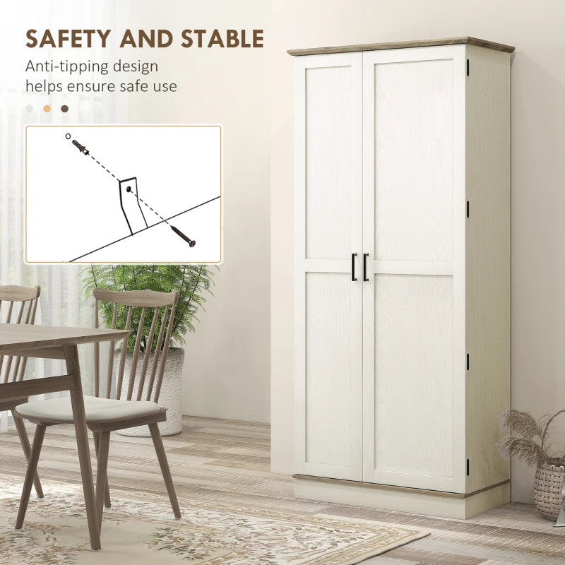 70" Tall Kitchen Pantry Cabinet with Door Shelves and Adjustable Shelves, Cream White