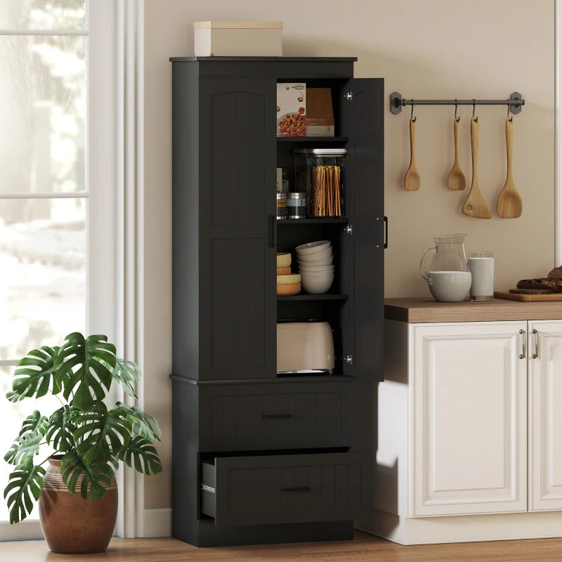 Tall Pantry Cabinet, 67" Kitchen Storage Cabinet with Adjustable Shelves and 2 Drawers for Kitchen, Dining Room, Black