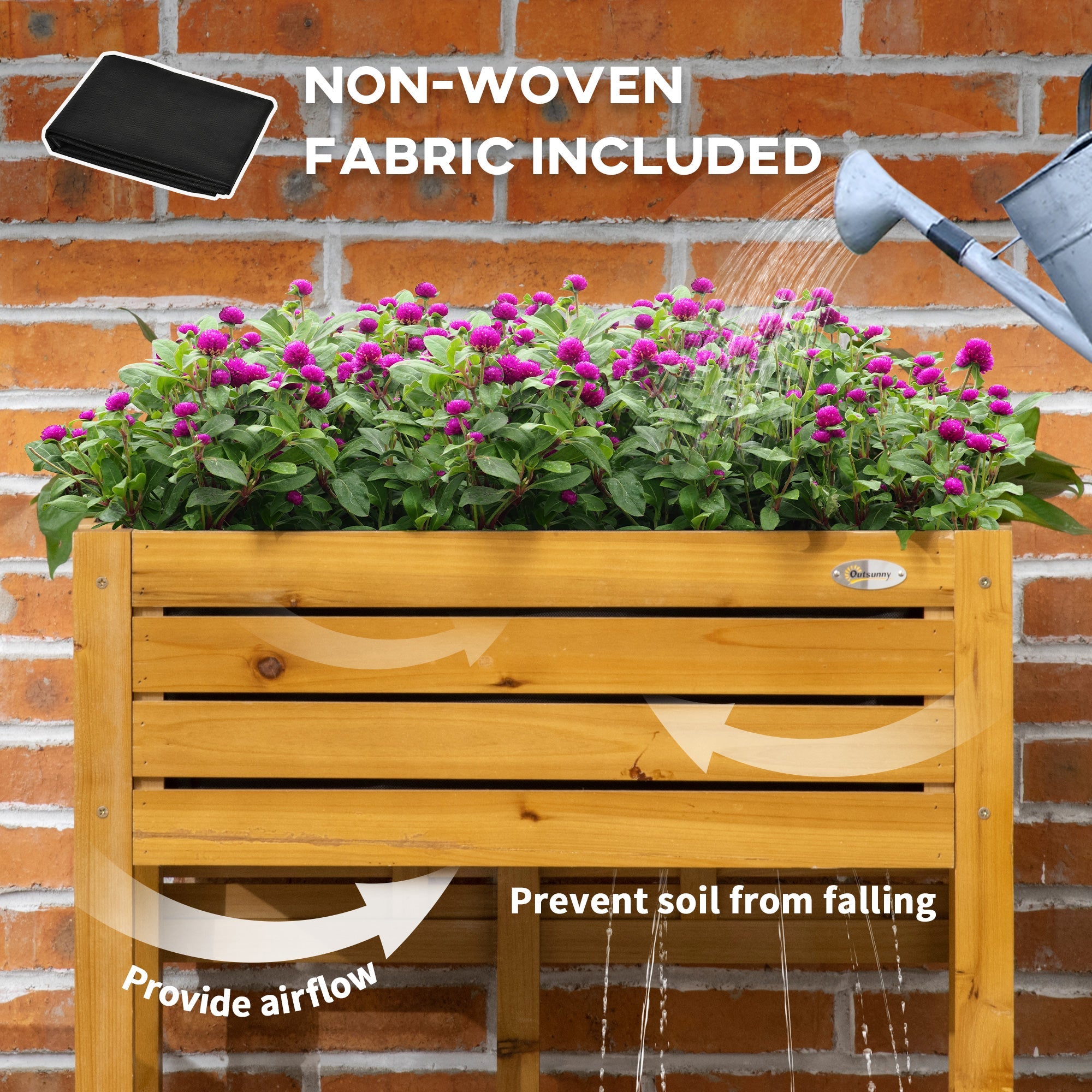 Outsunny Raised Garden Bed with Folding Side Table, Elevated Wood Planter Box for Flowers and Vegetables, Use for Patio, Balcony 