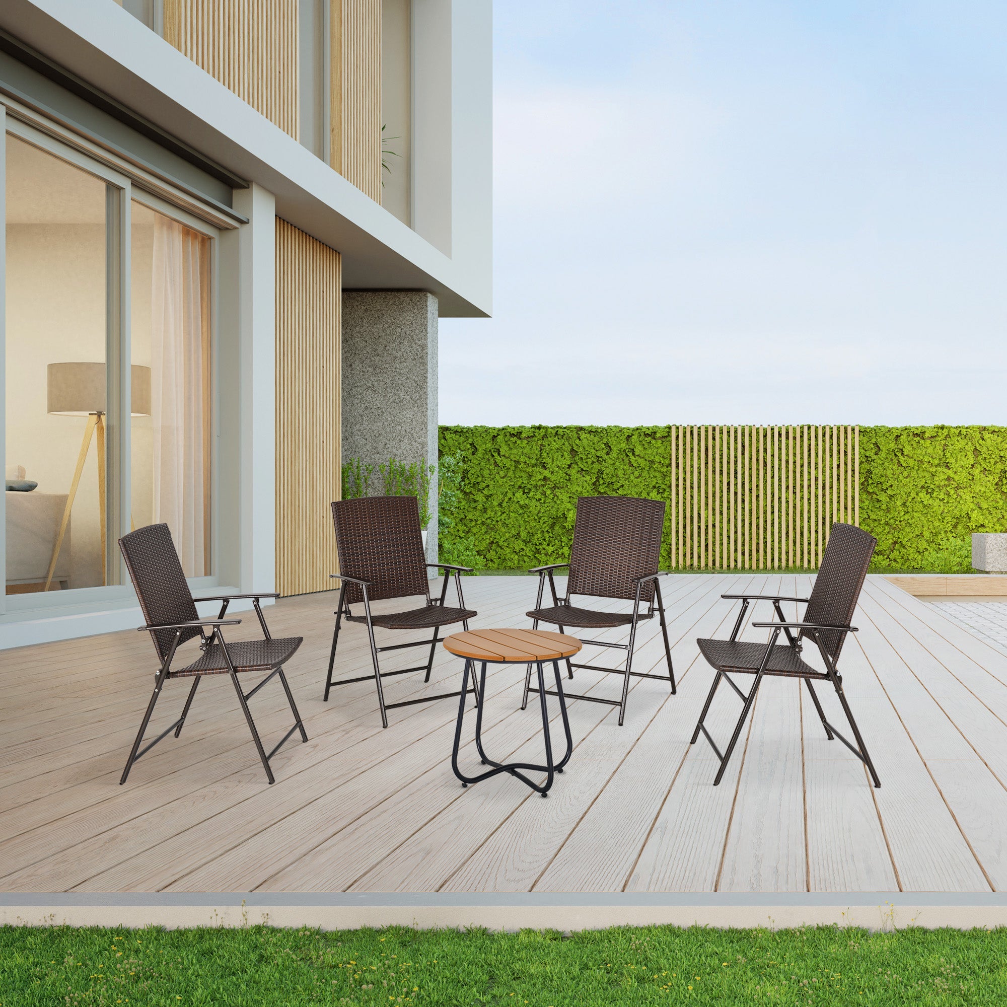 Outsunny Brown Rattan Outdoor Wicker Dining Chair Set of 4 Foldable with Steel Frame for Garden Backyard Porch 