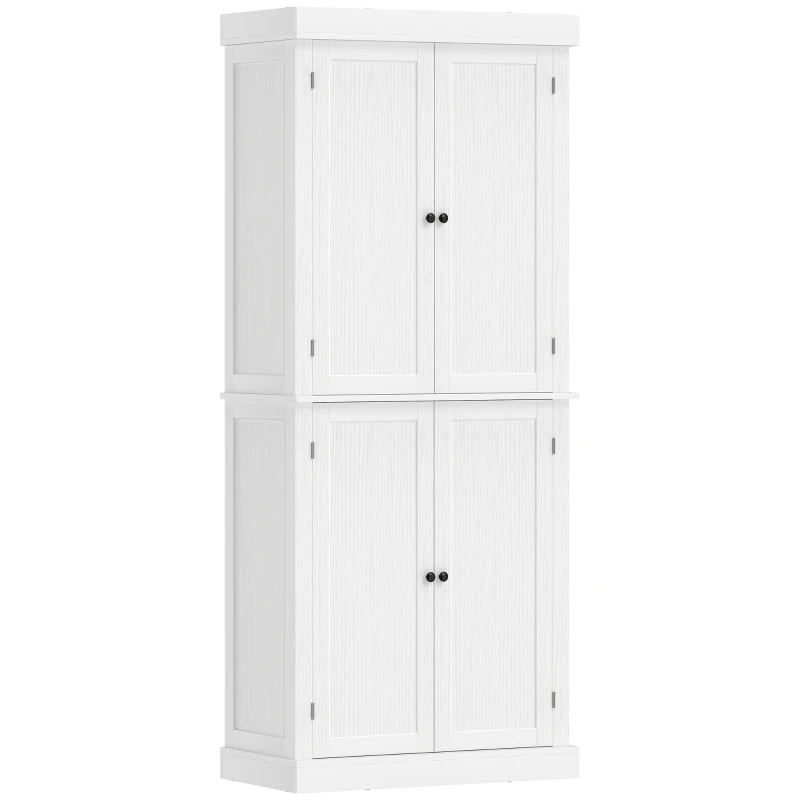 72.5" Freestanding Kitchen Pantry Cabinet with 4 Doors, White