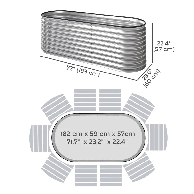 Galvanized Raised Garden Bed, 6 x 2 x 2 ft Modular Metal Garden Beds with Rubber Strip Edging, Silver