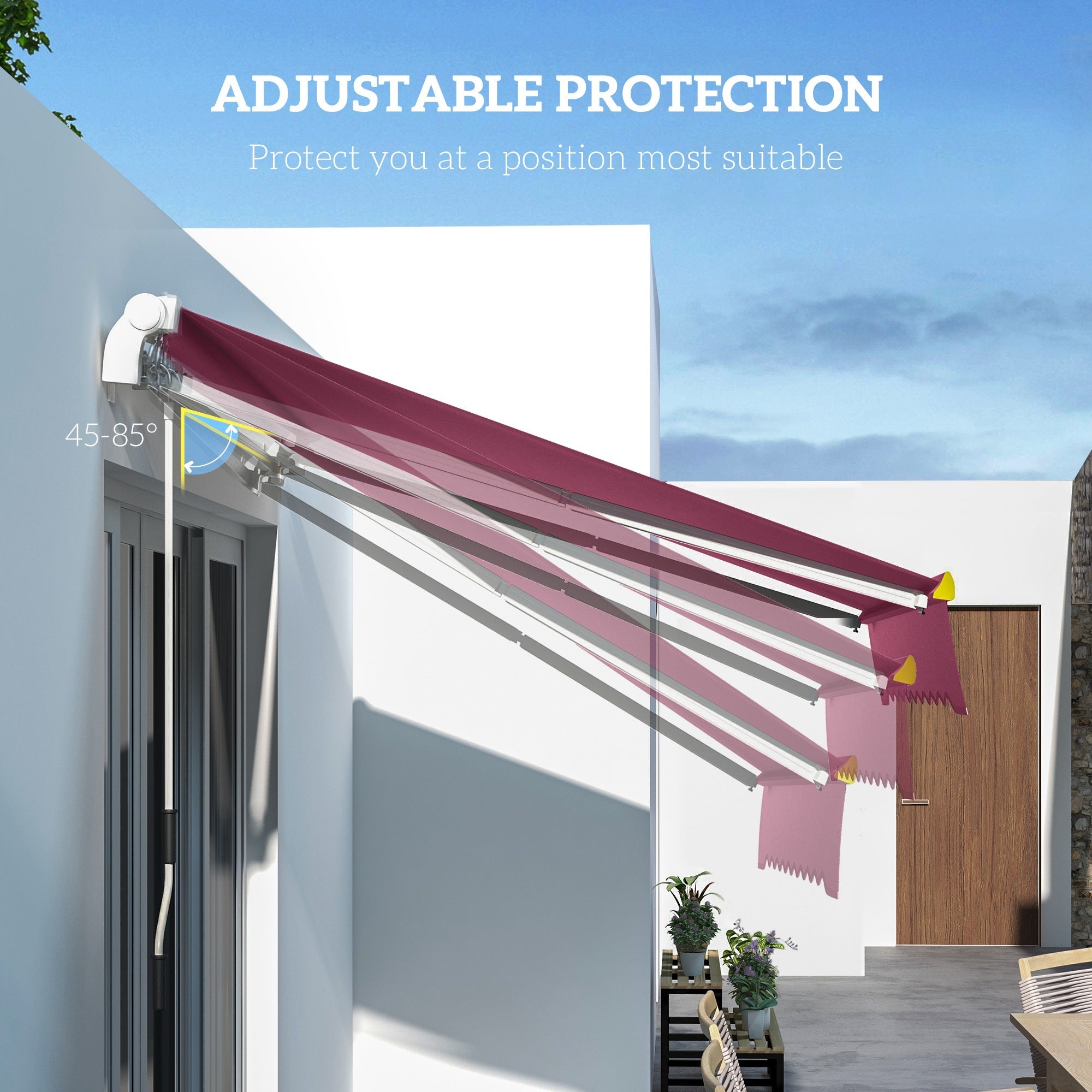 Outsunny 8x6.5 Manual Retractable Awning with LED, Aluminum Sunshade for Patio & Window, UV Protection, Wine Red 
