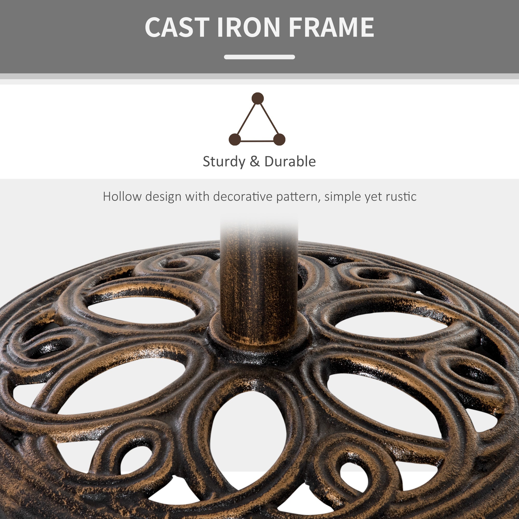 Outsunny Round Cast Iron Patio Umbrella Base: Outdoor Stand Holder for Φ38/48mm Poles, Bronze 