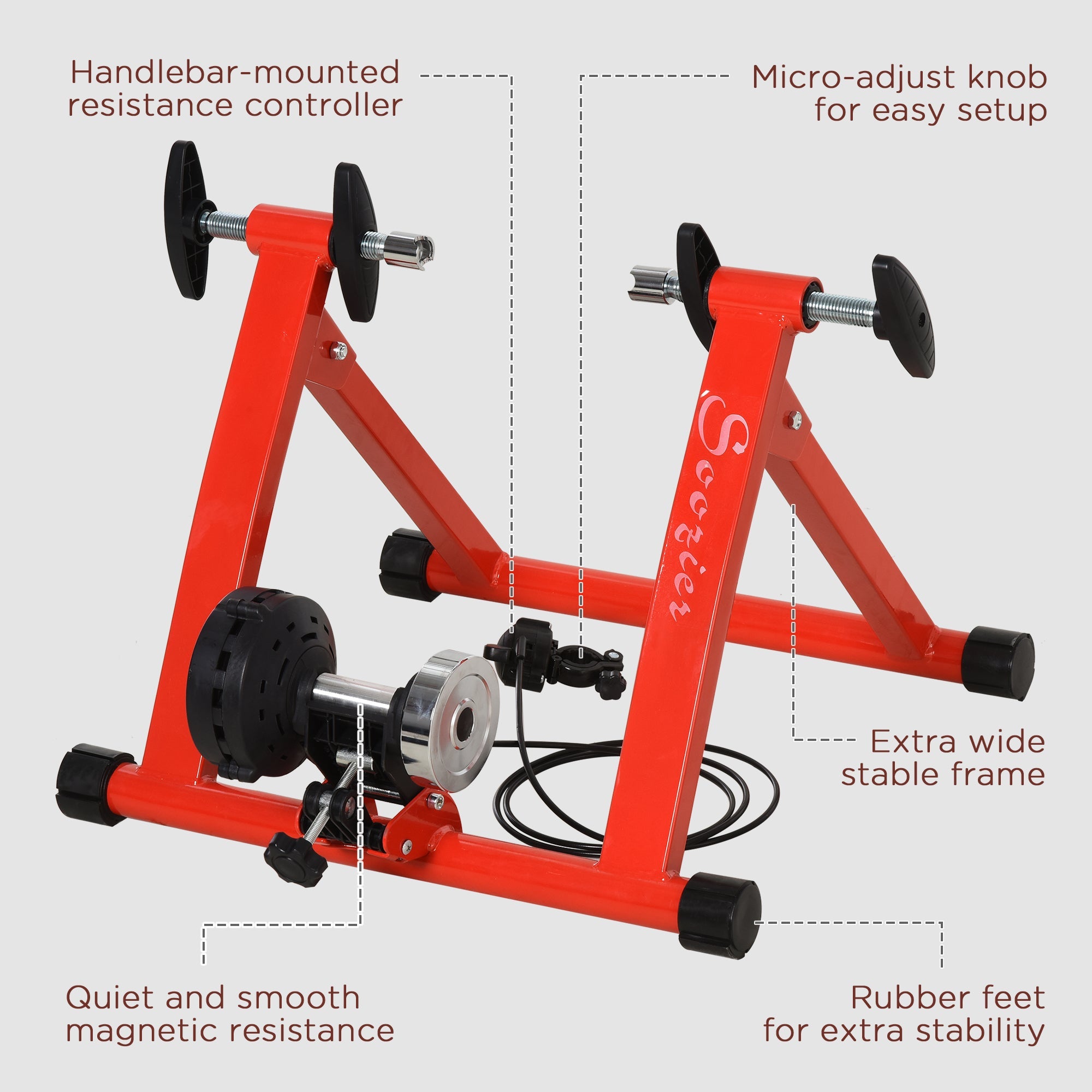 Soozier Magnetic Indoor Cycling Trainer: Portable Exercise Bike Stand with 5 Level Resistance for Fitness Training, Red 