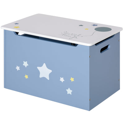 Qaba Wooden Toy Storage Box Organizer Chest with Seating Bench and Gas Stay Bar for Kids Room Blue 