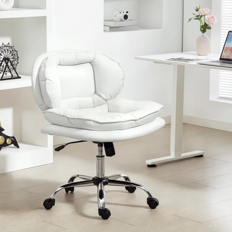Criss Cross Chair, Swivel Wide Office Chair with Leathaire Upholstery, Tilting, No Arm, White