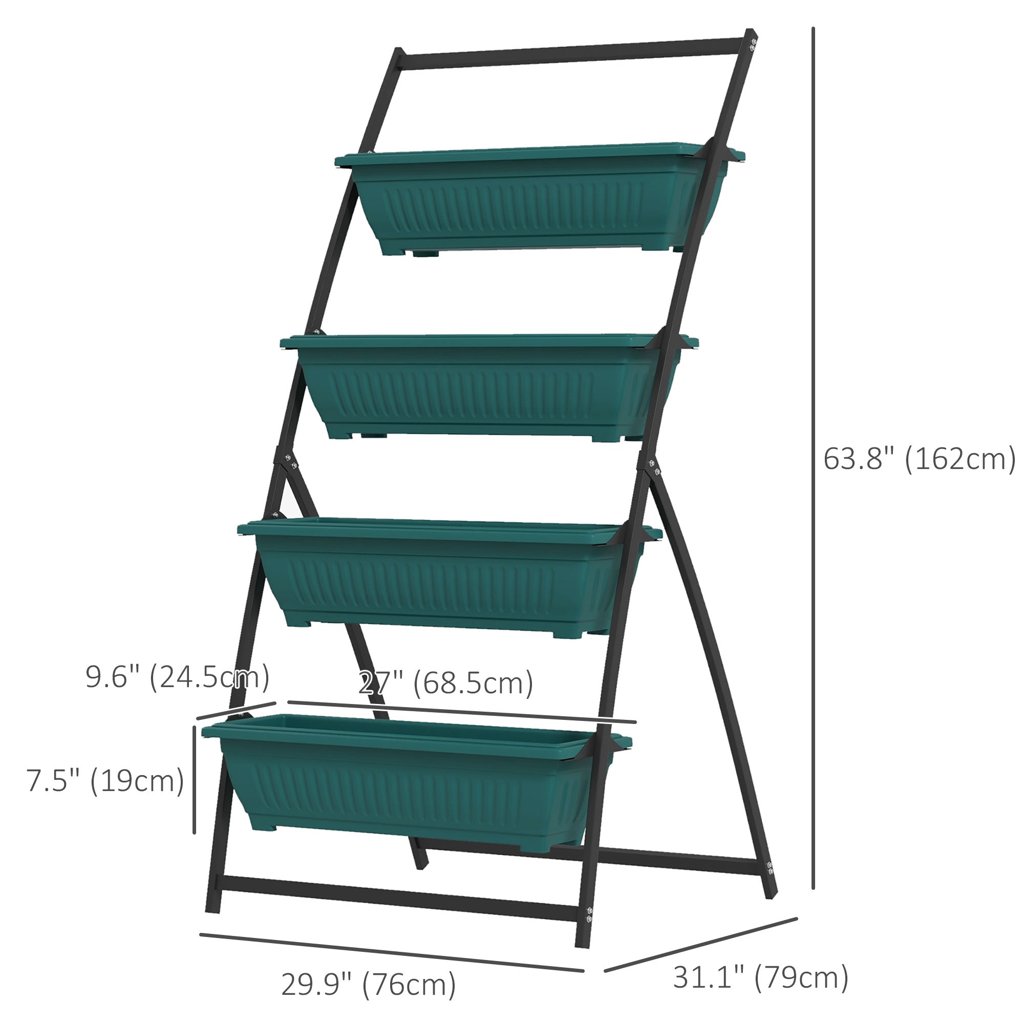 Outsunny 4-Tier Vertical Garden Planter 4 Planting Boxes Green Outdoor Stand for Vegetables Flowers Grow Container 