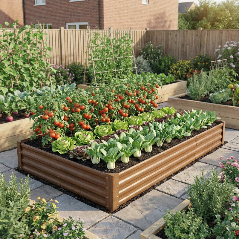 8 x 4 x 1ft Galvanized Raised Garden Bed, Reinforced Outdoor Planter Box with Open Bottom, Distressed Brown