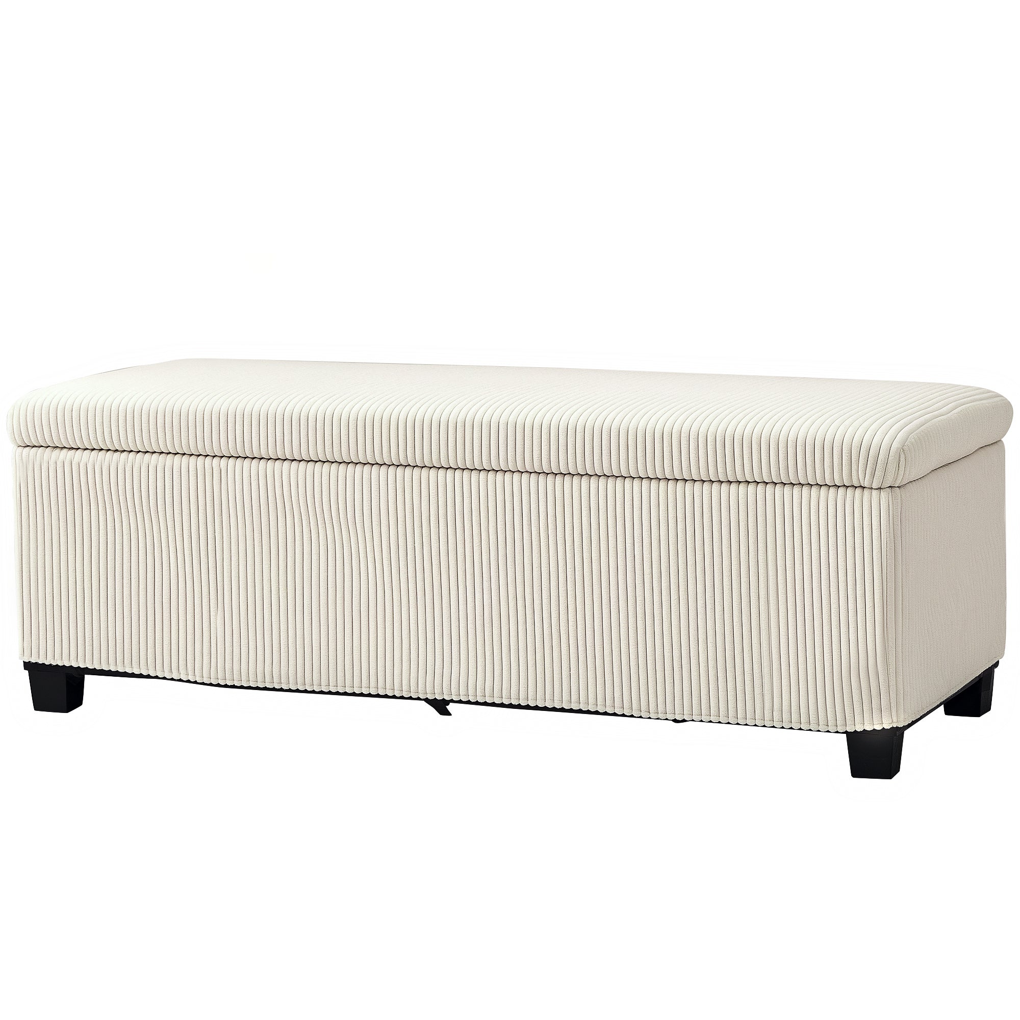 HOMCOM 44 Inches Ottoman with Storage, Lid, Legs, Corduroy End of Bed Bench for Living Room, Bedroom, Entryway, Beige 