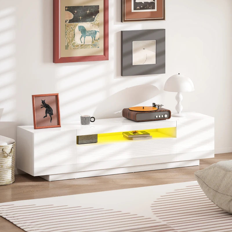 Entertainment Center with RGB LED Lights, TV Stand for 65-85 Inch TV, Modern TV Table for Living Room, High Gloss White