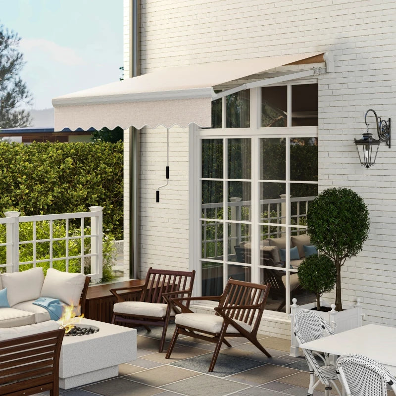 8'x7' Patio Awning Manual Retractable Sun Shade Outdoor Deck Canopy Shelter, Beige