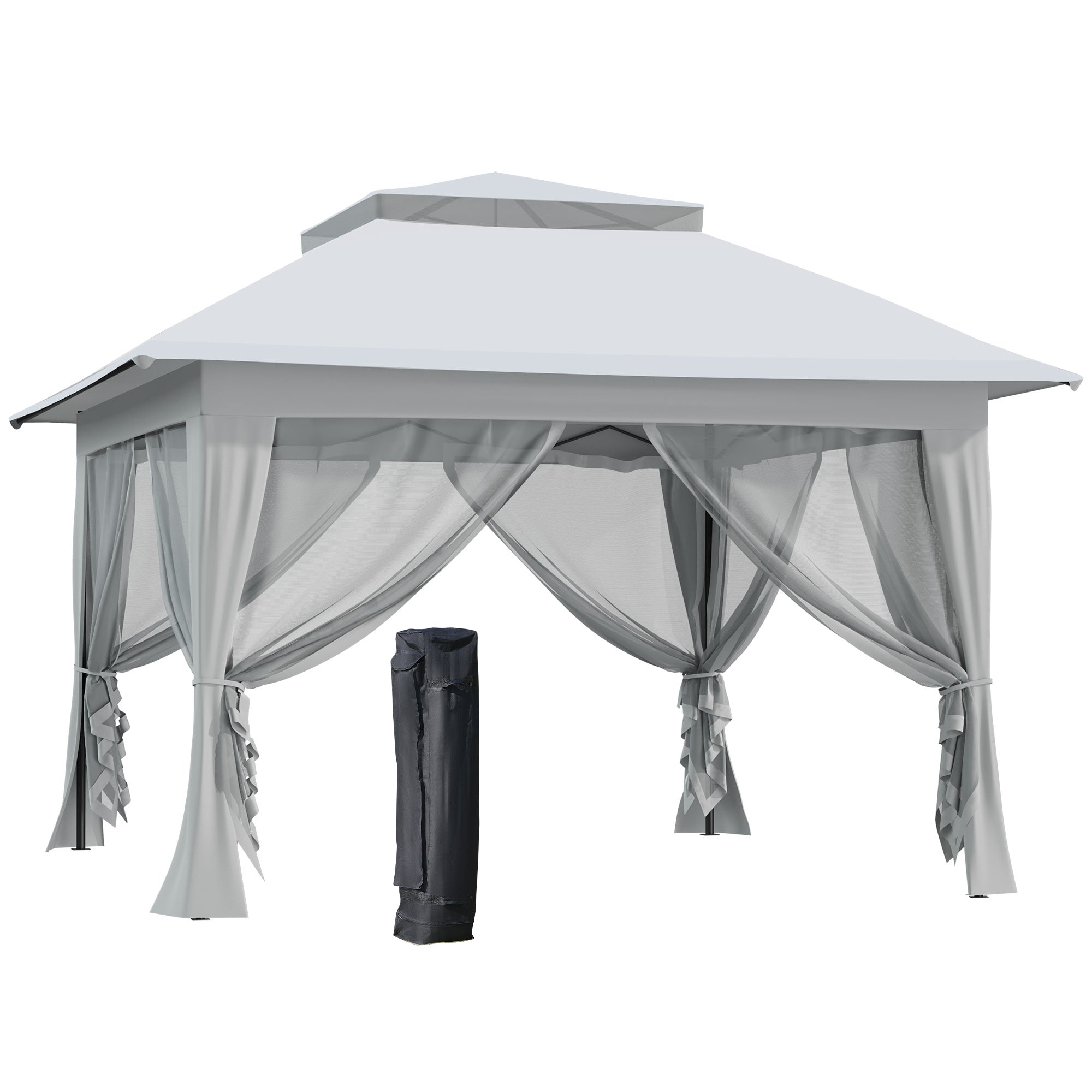Outsunny 12' x 12' Foldable Pop-up Party Tent Instant Canopy Sun Shade Gazebo Shelter Steel Frame Oxford w/ Roller Bag 