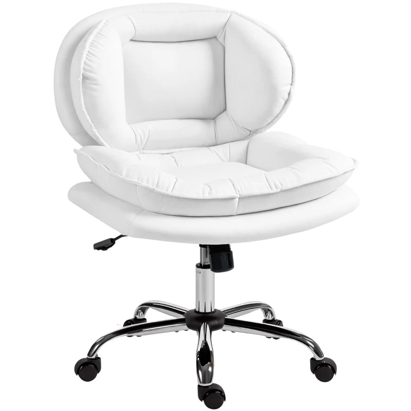 Criss Cross Chair, Swivel Wide Office Chair with Leathaire Upholstery, Tilting, No Arm, White