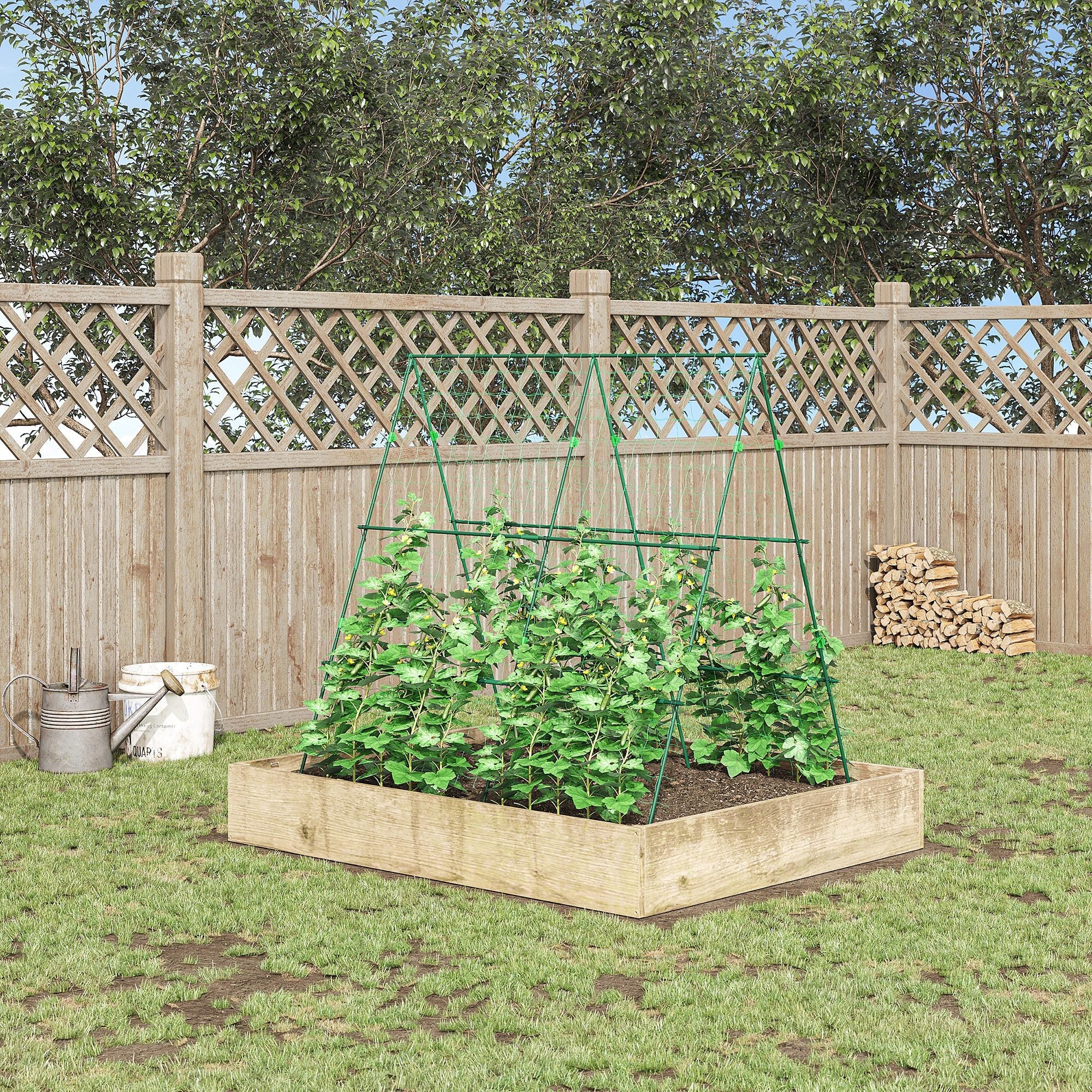 Outsunny Metal Tomato Cage with Netting for Climbing Plants Vegetables, A Frame Tomato Plant Support Tomato Trellis for Vegetable Garden, Patio, Balcony, Green 