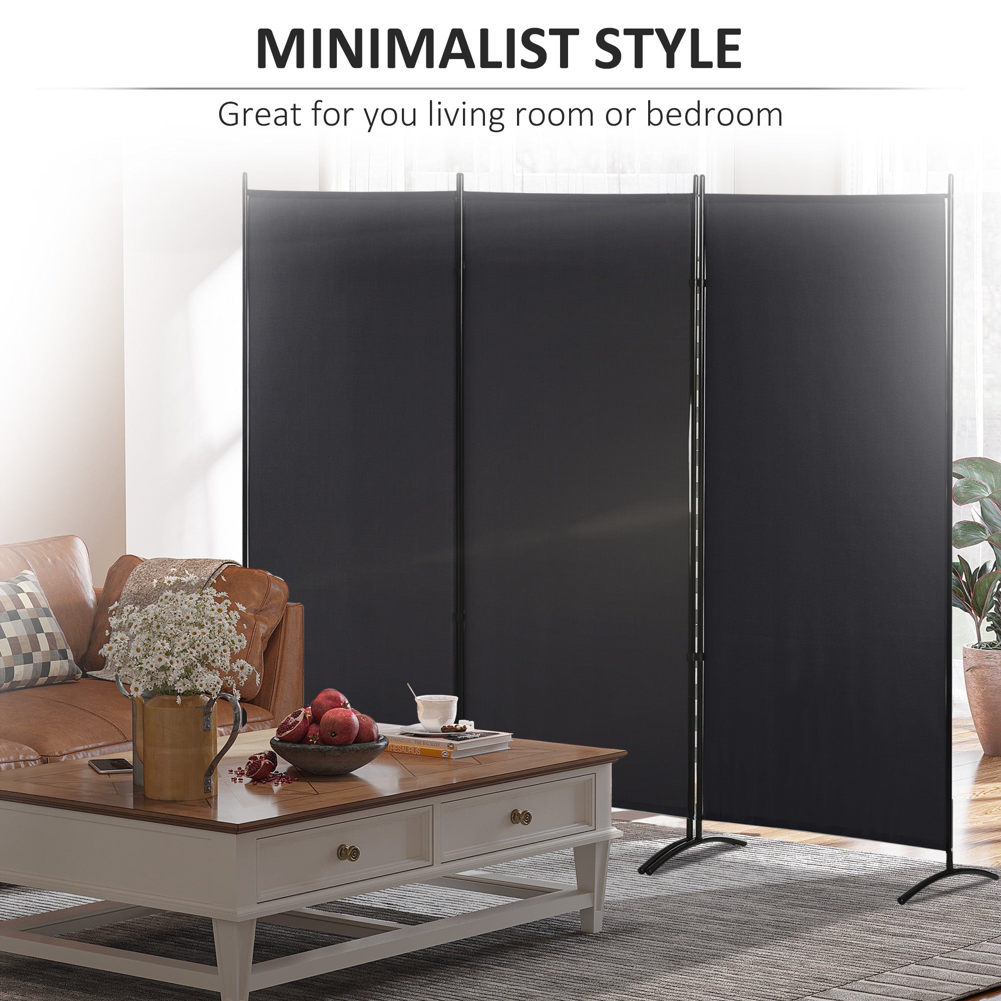 HOMCOM Minimalist Elegance Room Divider: 3-Panel Double Hinged Folding Wall Partition for Home Office, Sleek Black 