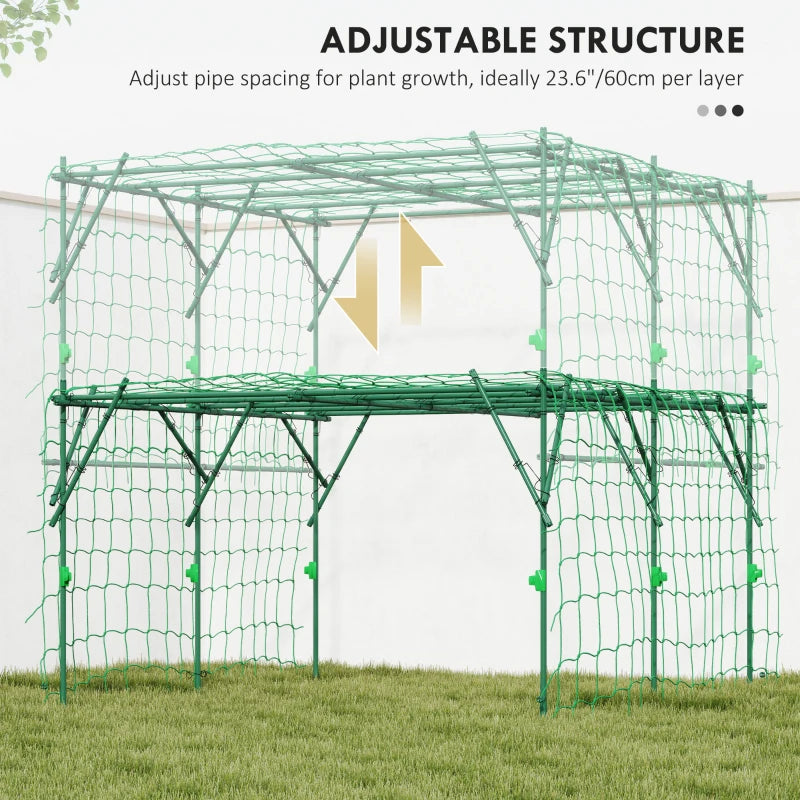 Garden Arch Cucumber Trellis for Climbing Plants, 7.3 FT Tall Metal Plant Trellis Support with Climbing Net, Green