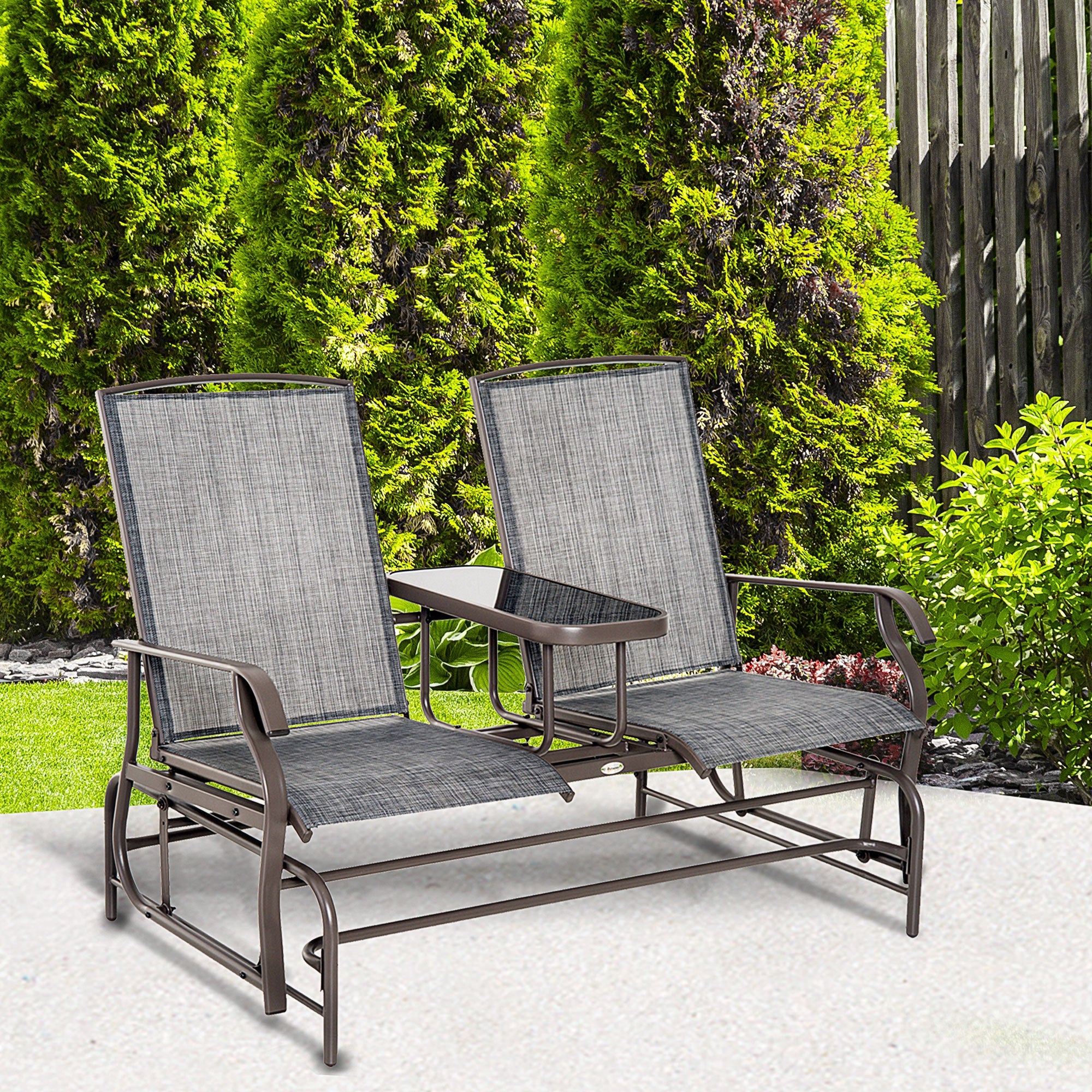 Outsunny 2-Person Patio Glider Bench Outdoor Loveseat Rocker Swing Chair Garden Furniture Grey 