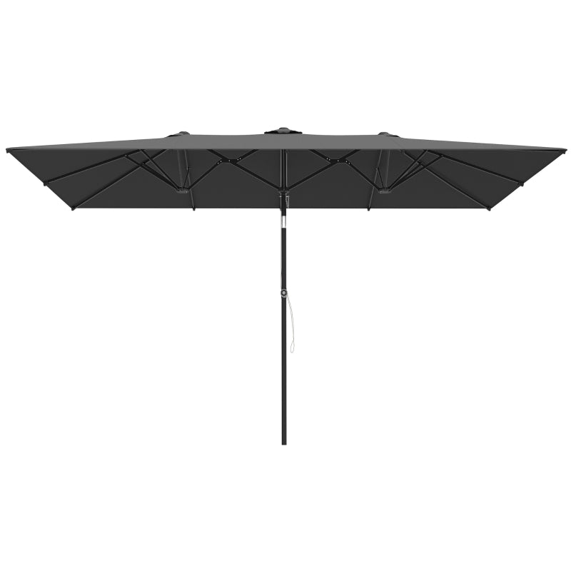 Double-Sided Patio Umbrella Parasol with Tilt, Adjustable Height, Vents and 12 Ribs, for Garden, Deck, Grey