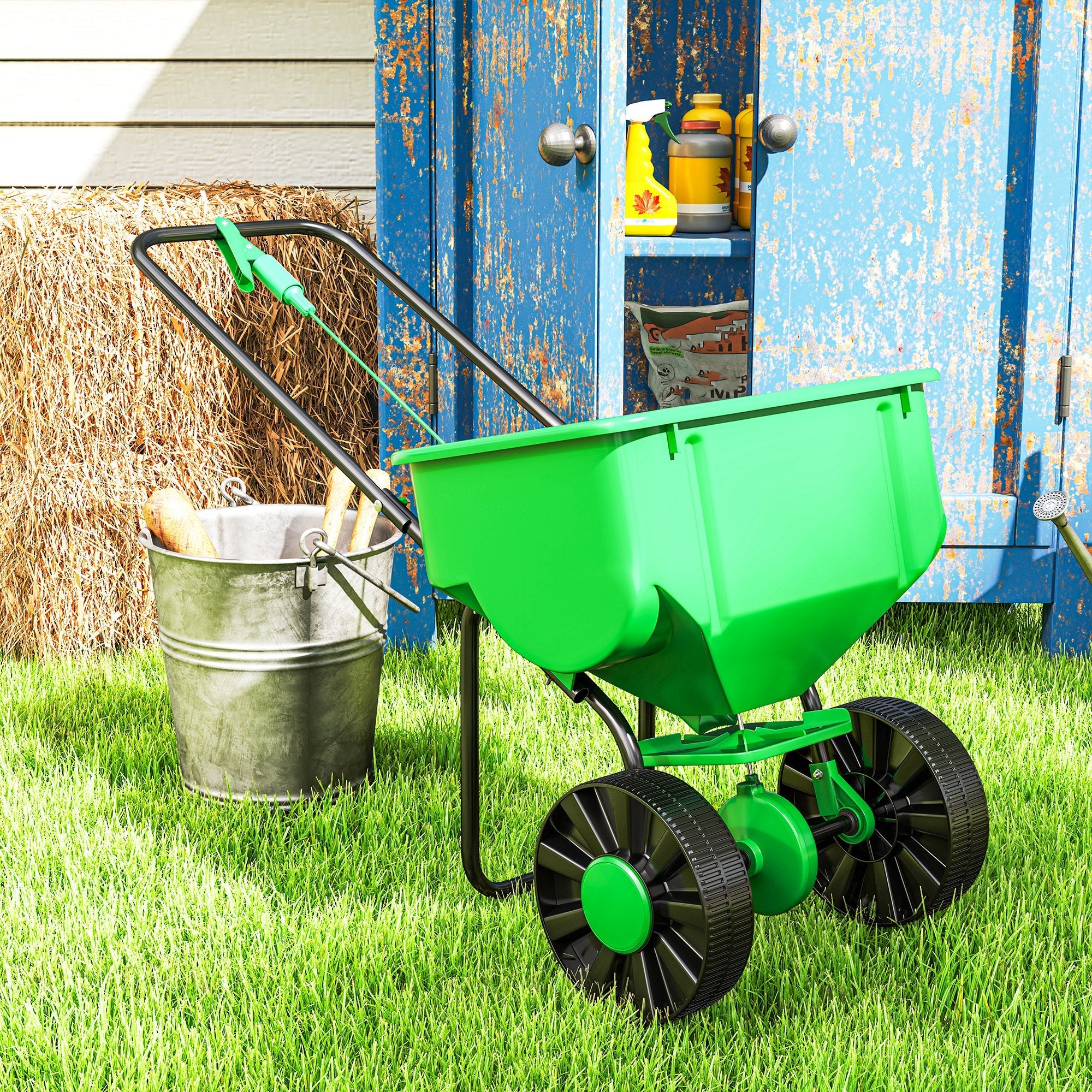 Outsunny Broadcast Spreader, 40 L Walk-Behind Fertilizer Spreader with 8.5" Wheels for Fertilizer, Seeds, Salt, 132 LB Capacity 