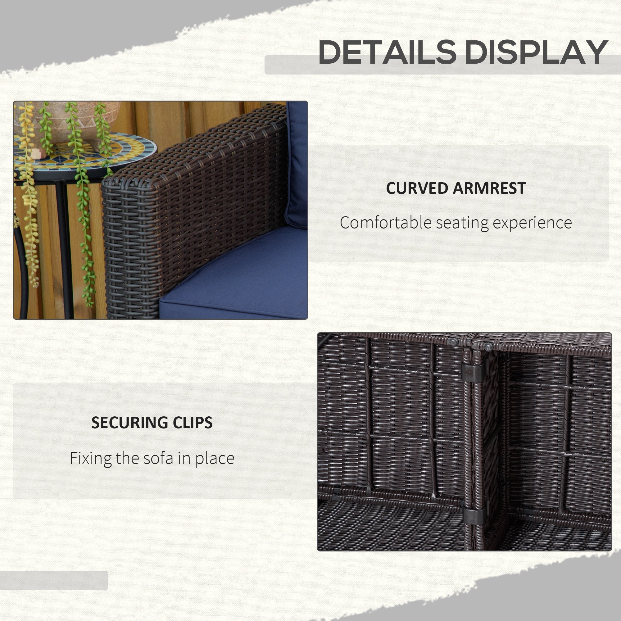 Outsunny 2 Pieces Patio Wicker Corner Sofa Set, Outdoor Freely Combination PE Rattan Furniture, with Curved Armrests & Padded Cushion 