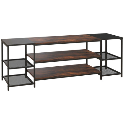 HOMCOM Industrial Chic: Open Shelf TV Stand for 65" TVs, Steel Frame Media Console with Rustic Brown Finish 