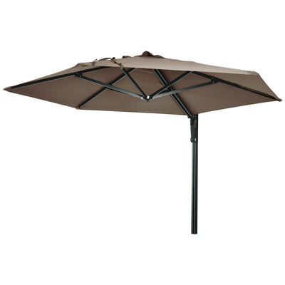 Outsunny Wall Mounted Umbrella 8FT with 180° Rotatable Canopy Outdoor Patio Parasol Khaki 