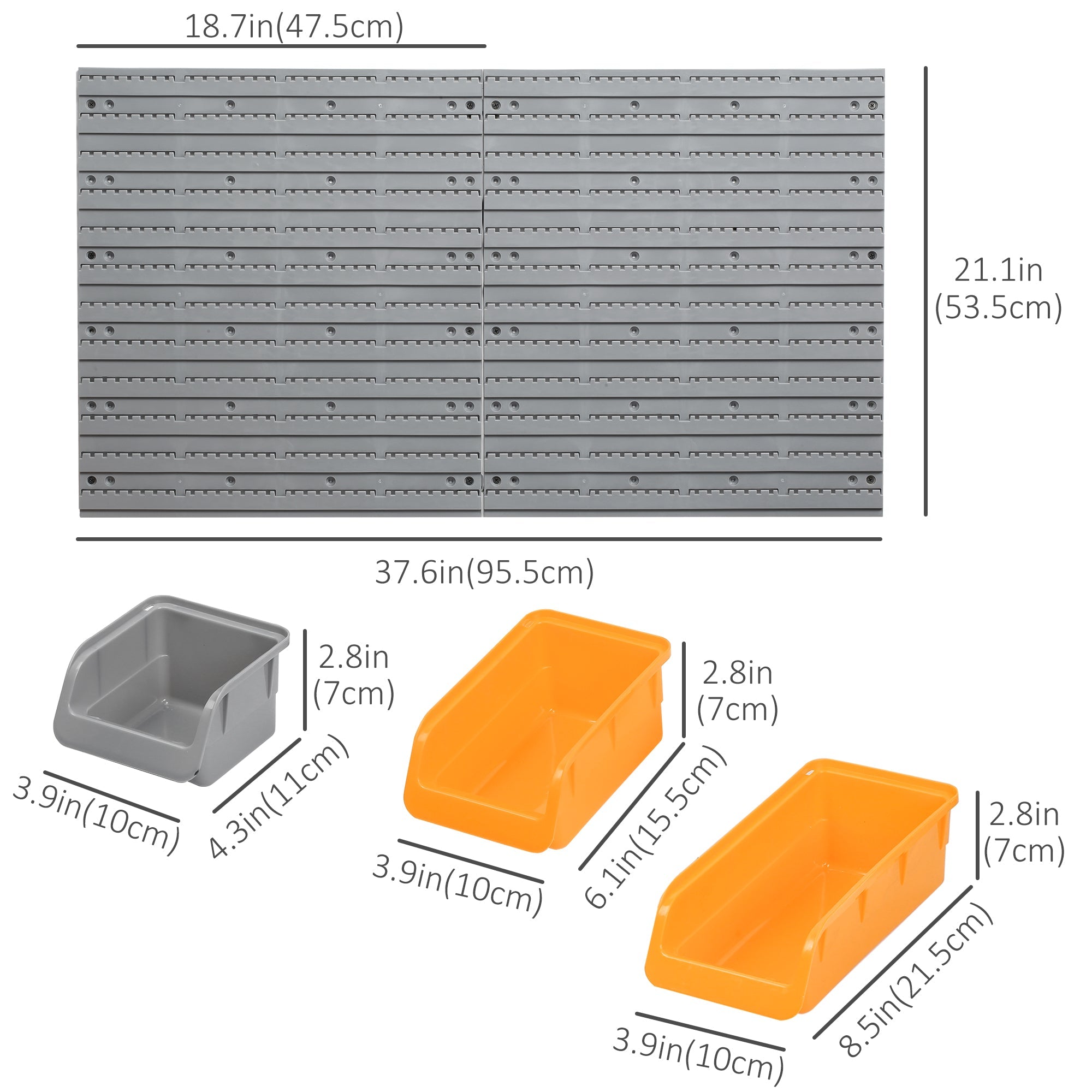 DURHAND Wall-Mounted Organization Marvel: 44PC Storage Rack with Bins, Pegboard Hooks, Organizer for Garage, Orange Finish 