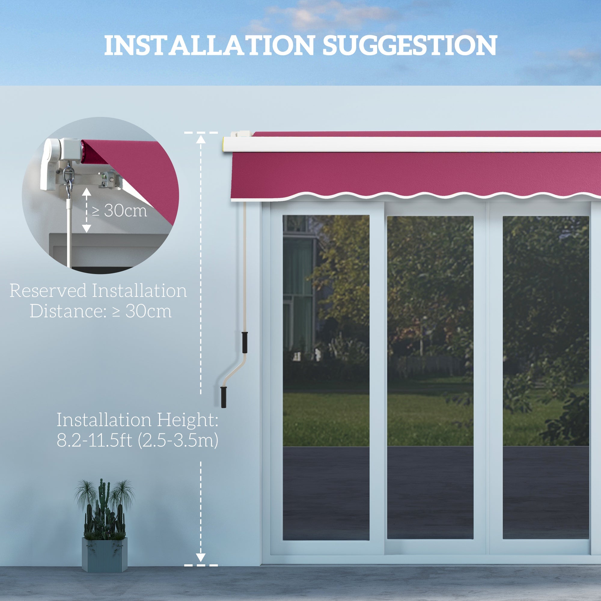 Outsunny 8x6.5 Manual Retractable Awning with LED, Aluminum Sunshade for Patio & Window, UV Protection, Wine Red 